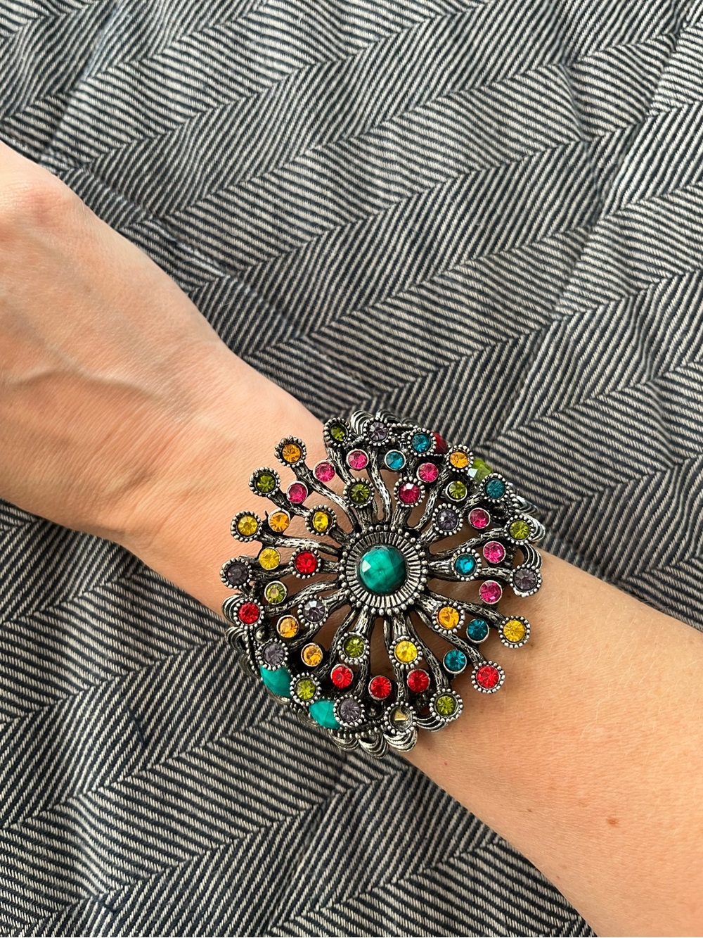 Multicolor Flower Burst Statement Cuff Bracelet